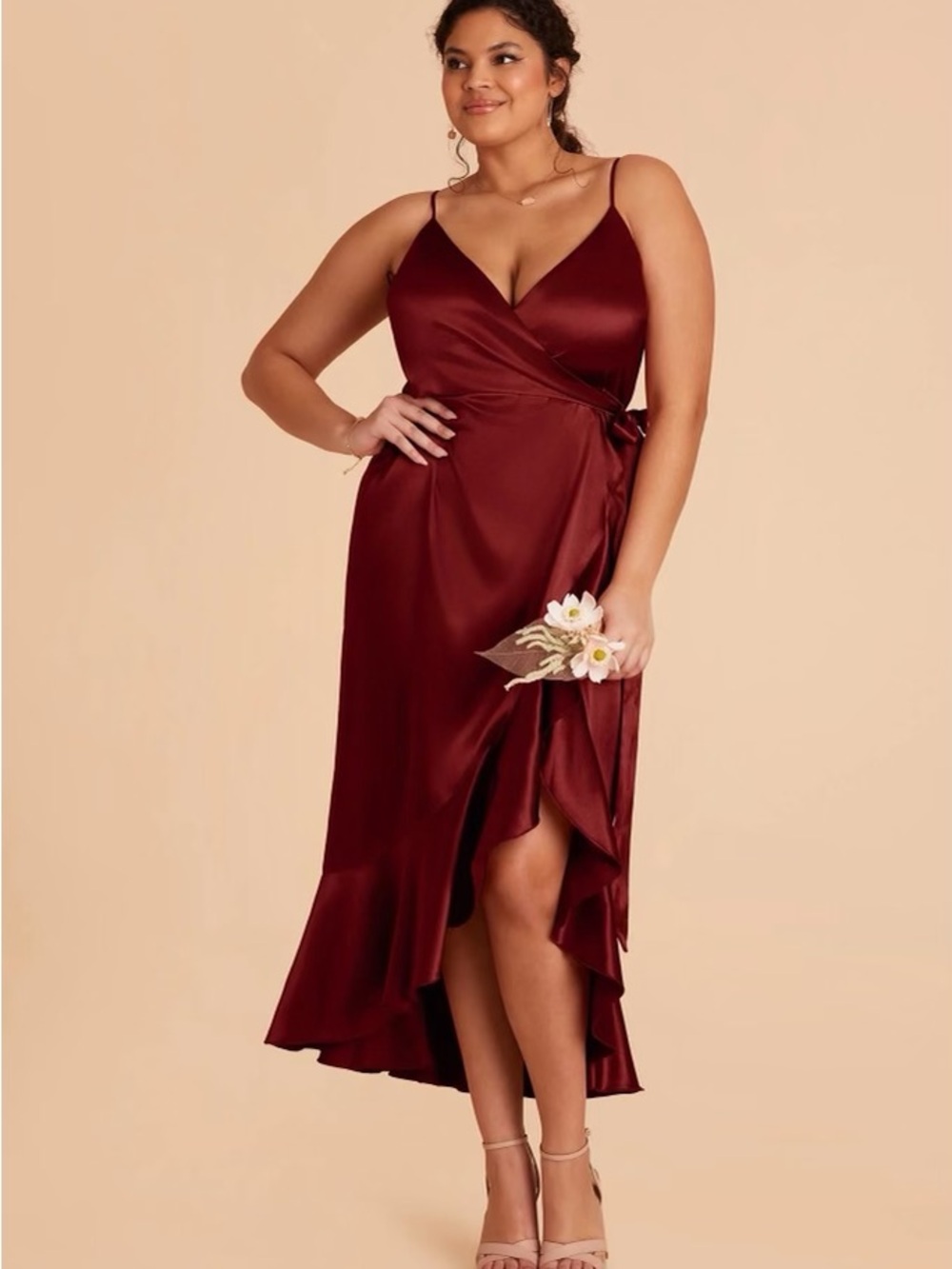 *NEW* Birdy Grey Satin Burgundy Ruffle Midi Dress